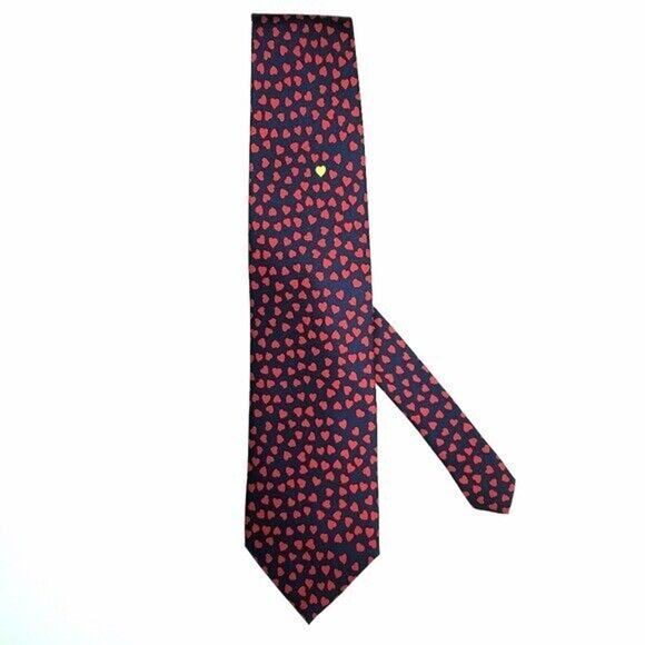 Alynn Heart of Gold Silk Tie Navy Blue Red Preppy Corporate Church Novelty Love